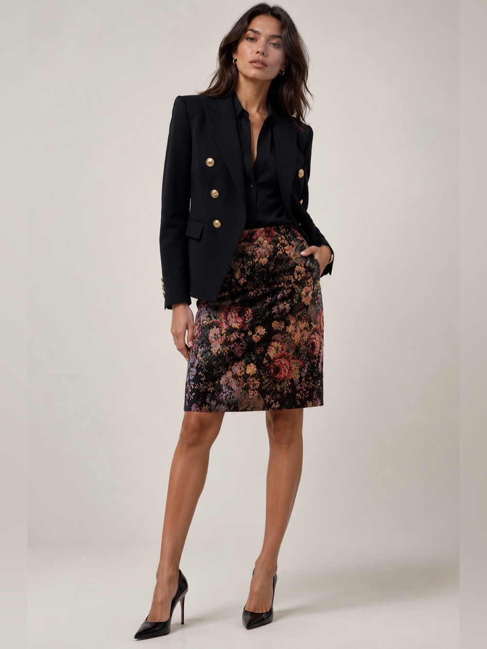 Smythe Floral Tapestry Jacquard Pencil Skirt | High Waist | Made in Canada |